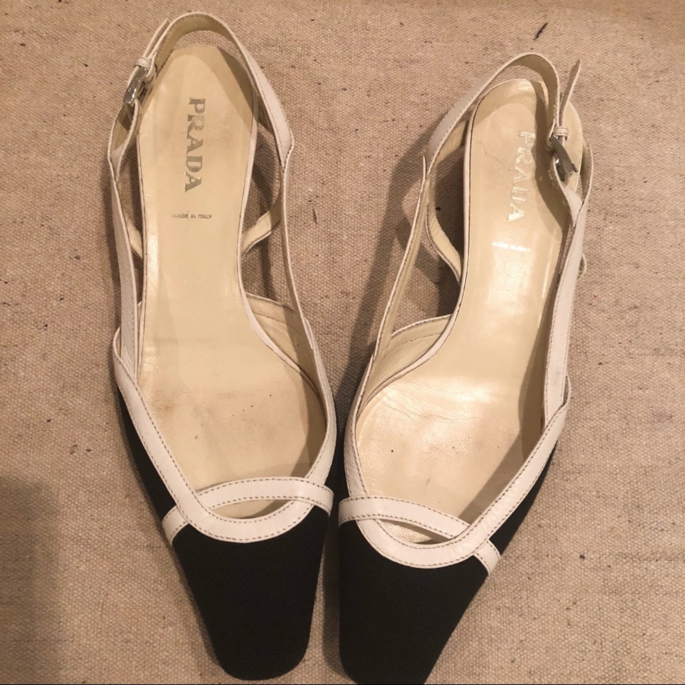 COPY - Prada Black & White Slingback Kitten Heels Shoes